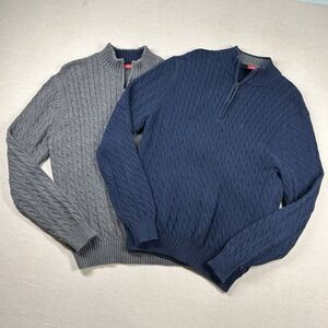 Izod Sweater Lot Of 2 Mens M Cable Knit 1/4 Zip Preppy